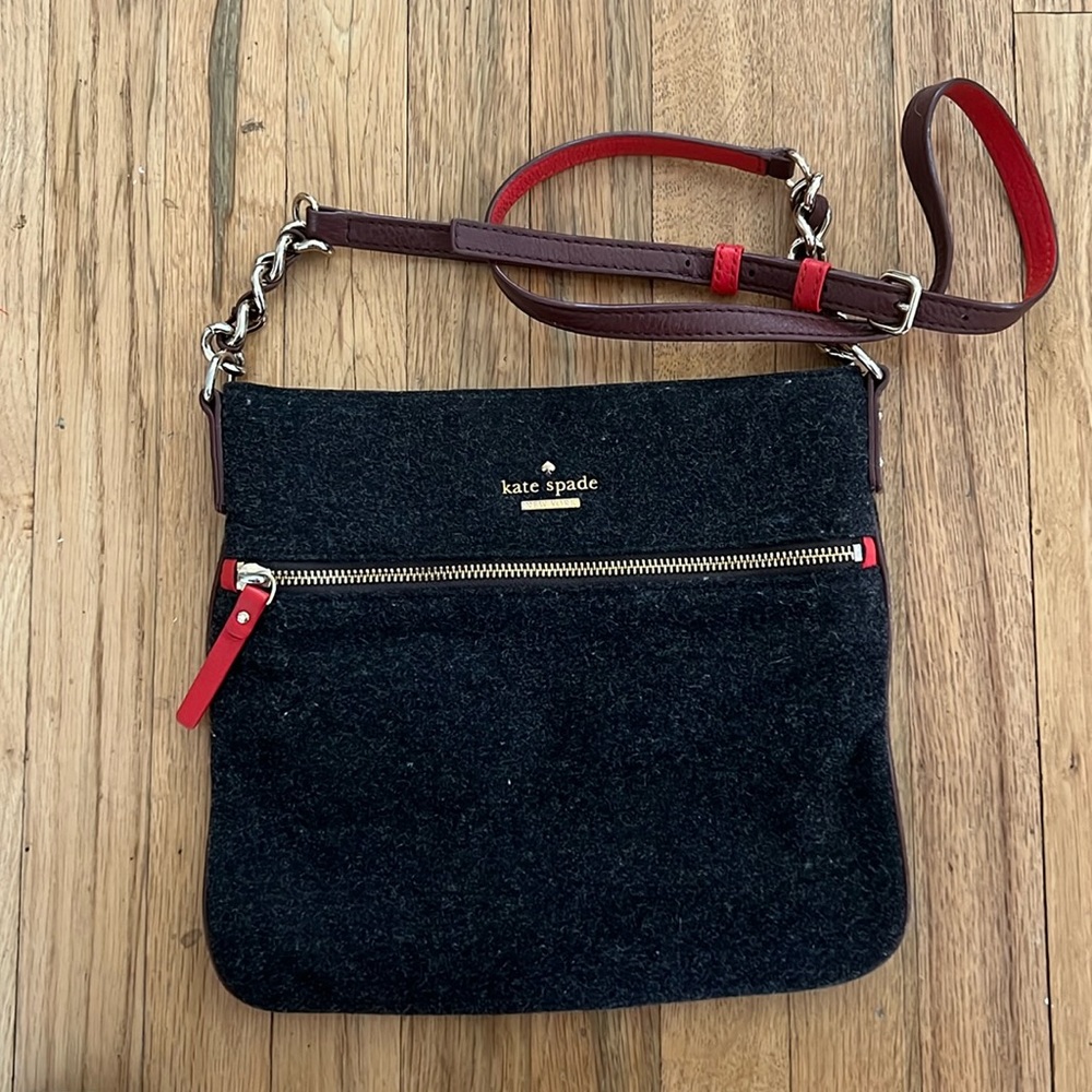 Kate Spade wool & leather Sadie North & South crossbody bag